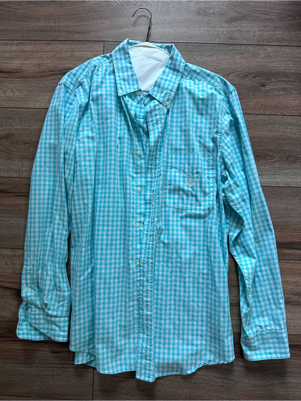 Chaps Men's Aqua & White Gingham Button-Down Shirt Men’s M